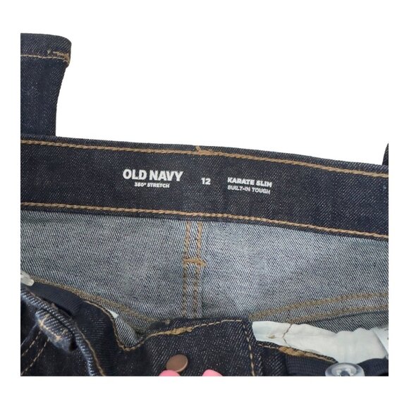 Old Navy Karate 360 Stretch Slim Built-In Tough Jeans Kids Size 12 Dark Blue - Picture 2 of 11